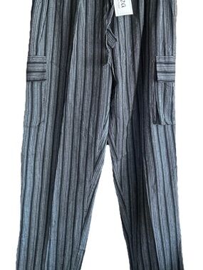 Rhea Striped Cargo Pants in Black and Gray NWT